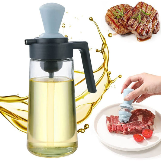 350Ml Oil Dispenser with Brush 2 in 1 Olive Oil Bottle Drizzler Container and Silicone Dropper Refillable Glass Olive Oil Bottle Vinegar Dispenser Bottle for Kitchen Air Fryer Cooking Baking BBQ