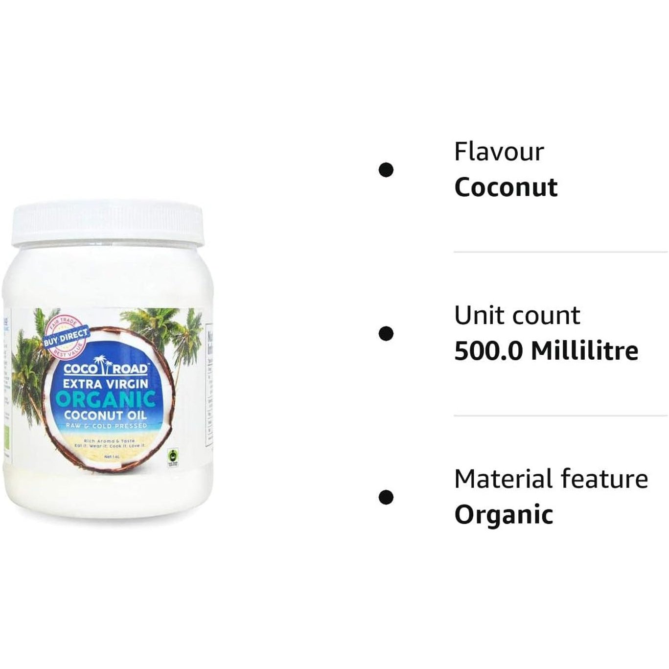 Coco Road Organic & Fair Trade Virgin Coconut Oil (500Ml) (1.6L PET Jar)