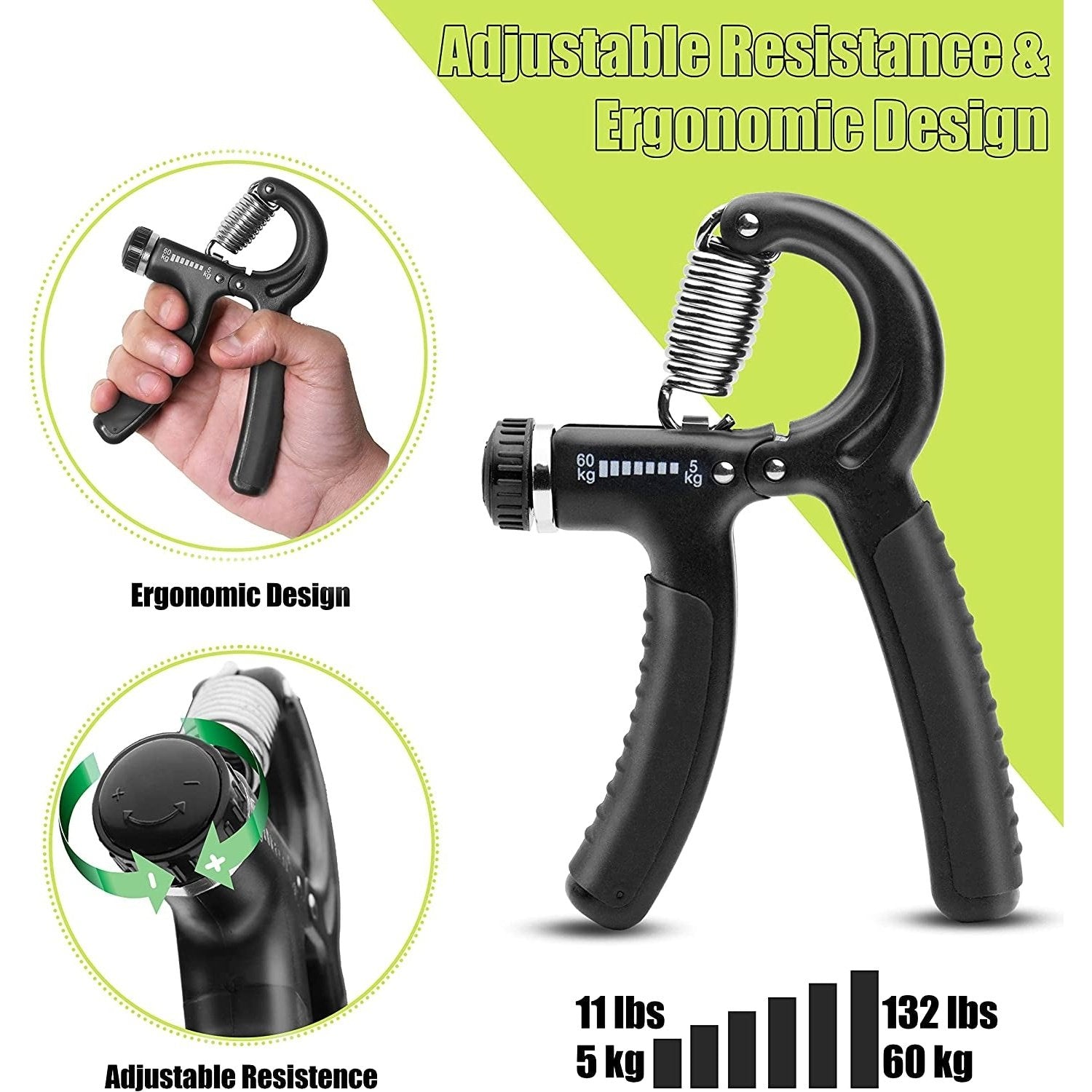 Grip Strengthener Exerciser 5-60 Kg – Adjustable Hand Grips Strengthener with Stainless Steel Spring for Strong Wrists, Fingers, Forearm, Hands Clear Store