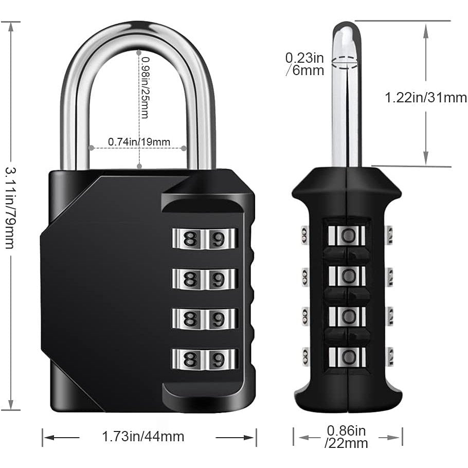 Combination Locker Padlock, 4 Digit Coded Padlock, Black Clear Store