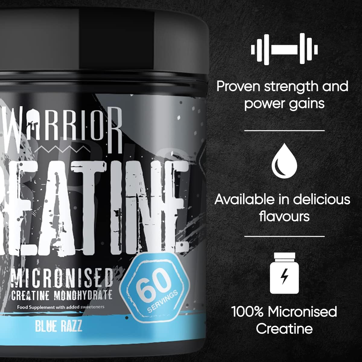 , Creatine Monohydrate Powder - 300G - Micronised for Easy Mixing - for Recovery & Performance, Blue Raspberry