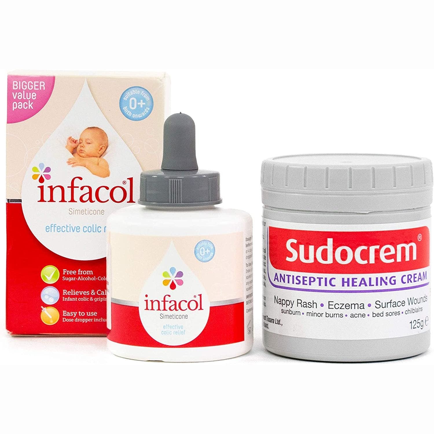 Infacol & Sudocrem New Born Bundle | Includes Infacol Colic Drops 85Ml + Sudocrem Antiseptic Healing Cream 125G | Colic Relief for Babies and Nappy Rash Cream