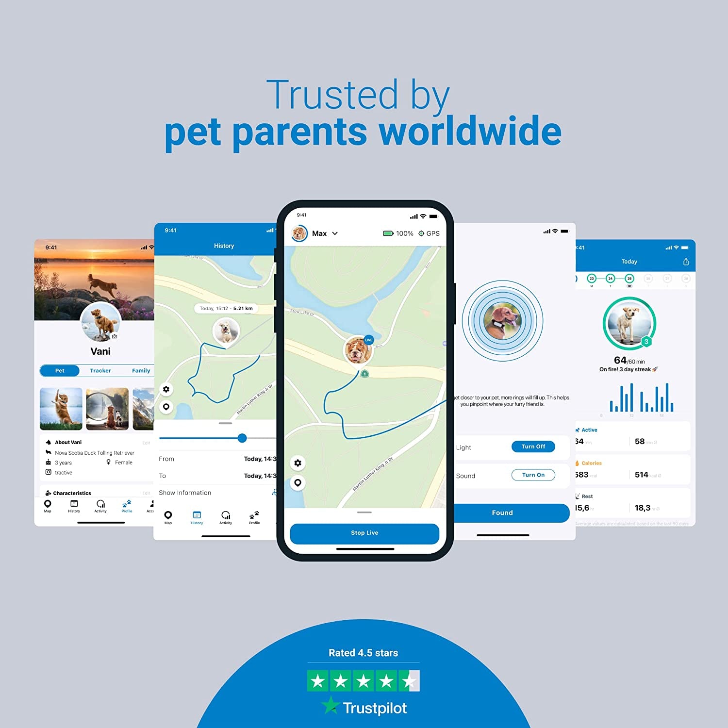 GPS Dog Tracker. Live Location with Unlimited Range 100% Waterproof (Dark Blue) Clear Store