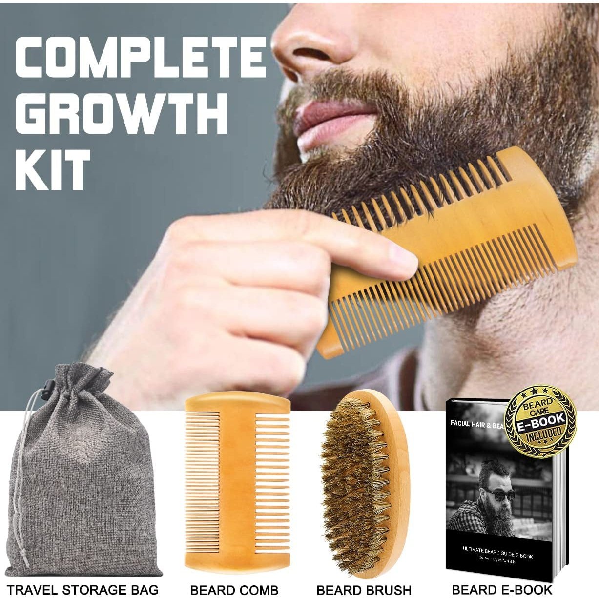 Beard Growth Kit W/Beard Wash,2 Pack Beard Growth Serum,Beard Growth Oil,Beard Balm,Comb,Brush,Scissor,Bag,Ebook,Beard Care Grooming Kit Christmas Stocking Fillers Gifts for Men Him Dad Husband