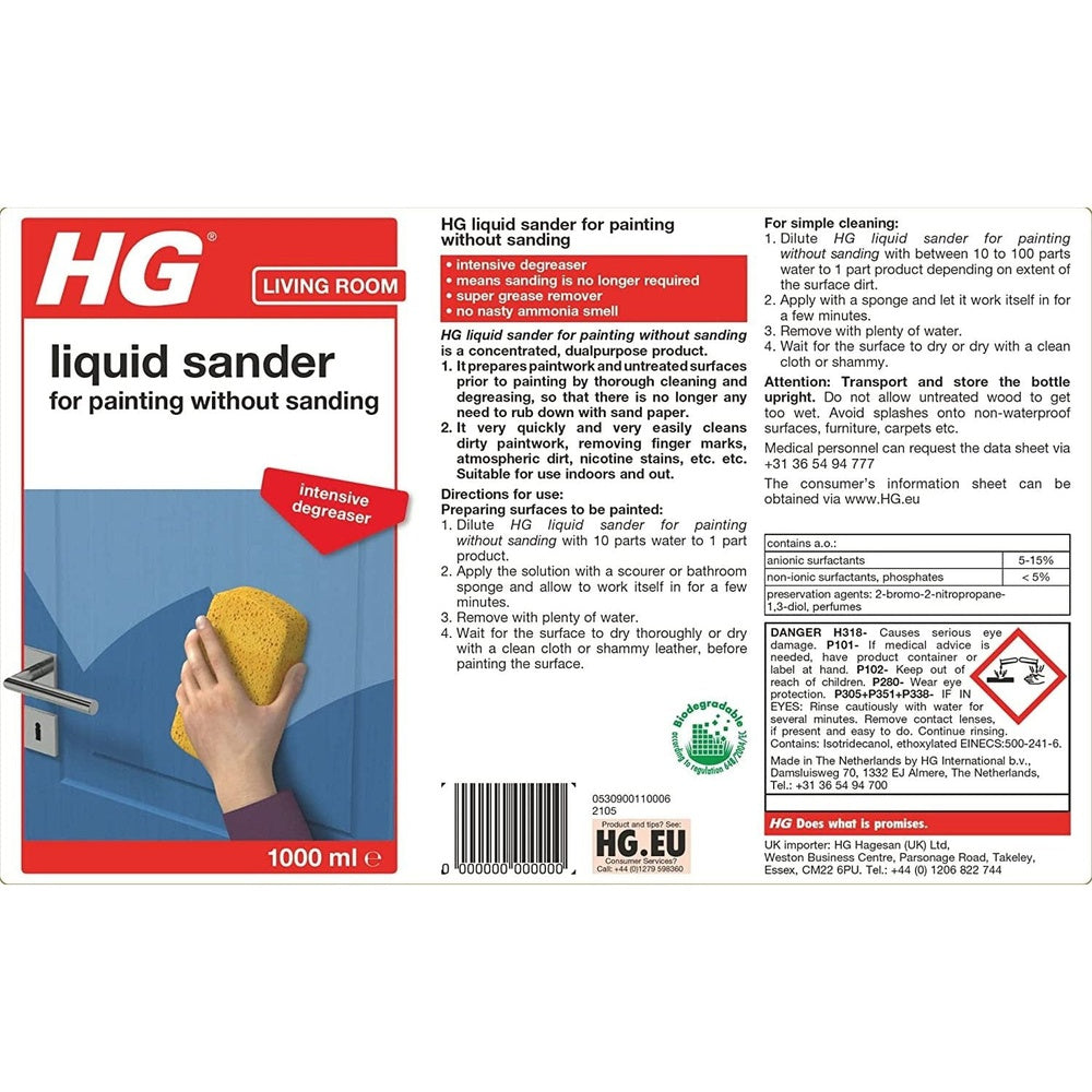 Liquid Sander Concentrated Pre Paint Cleaner, Degreaser by  Cleaning Products, Degreasing Cleaner Removes Dirt & Grease Pre-Painting, Prepares Paintwork & Untreated Surfaces - 1 Litre (309100106)