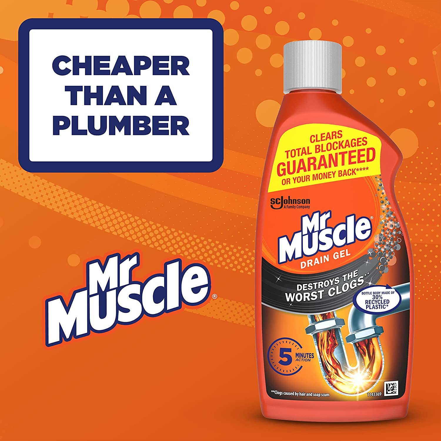 Mr Muscle Drain Unblocker, Sink & Drain Cleaner, Heavy Duty Drain Gel, 2 X 500 Ml Clear Store