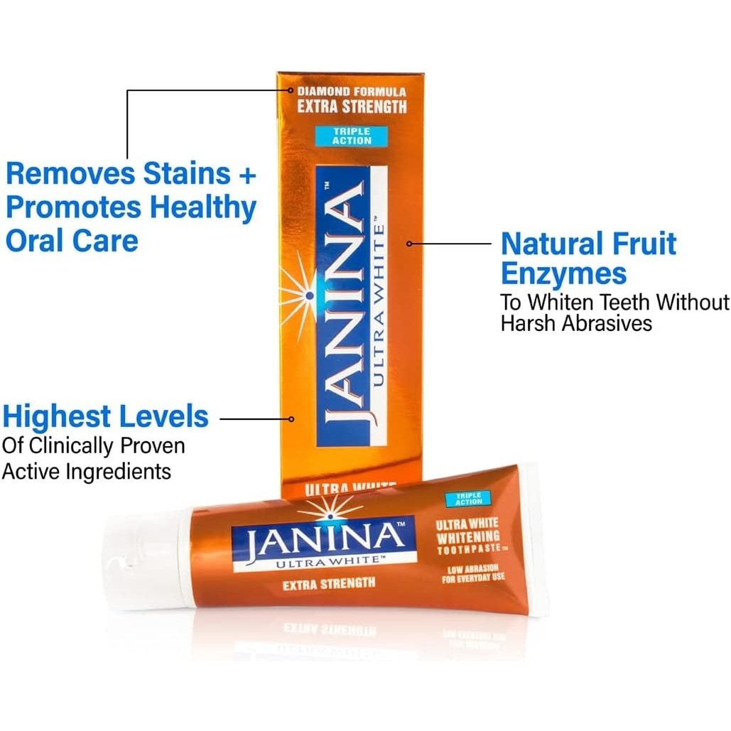 Janina Ultra White Whitening Toothpaste (75Ml) – Diamond Formula. Extra Strength. Clinically Proven. Low Abrasion. for Everyday Use. Excellent for Stain Removal