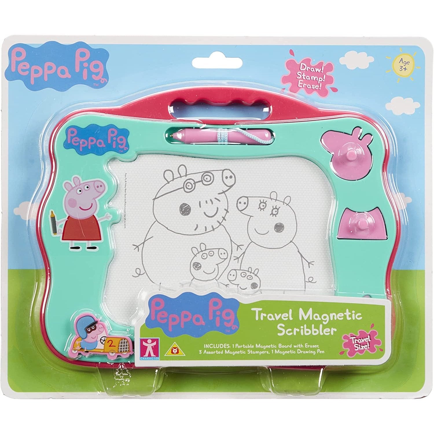 Peppa Pig Travel Magnetic Scribbler Pad with Pen and 3 Stamps, Draw and Erase with No Mess Clear Store