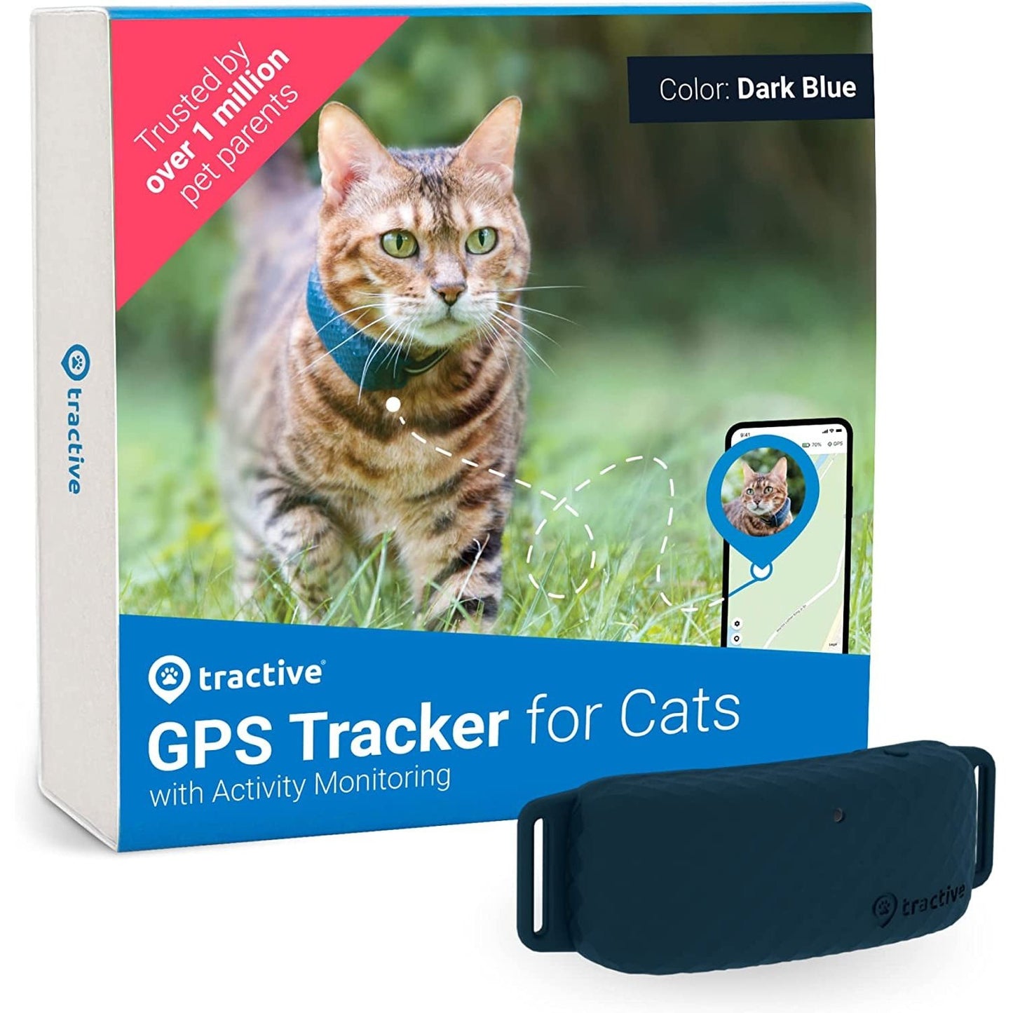 GPS Cat Tracker - Cat GPS, 24/7 Location & Territory, Escape Alerts, Unlimited Range (Blue) Clear Store