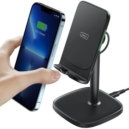 INIU Wireless Charger Phone Stand, 15W Fast Charge Adjustable Phone Desk Holder with Sleep-Friendly Adaptive Indicator Wireless Charging Support for Iphone 14 13 12 11 Pro Max XR Samsung Google LG Etc