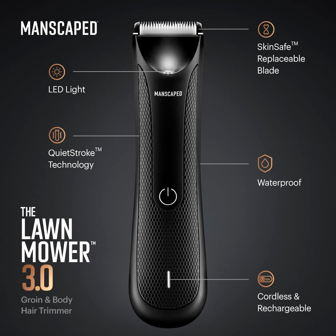 ™ the Lawn Mower™ 3.0, Electric Groin Hair Trimmer, Replaceable Ceramic Blade Heads, Waterproof Wet/Dry Clippers, Standing Recharge Dock, Male Body Hair Grooming Razor