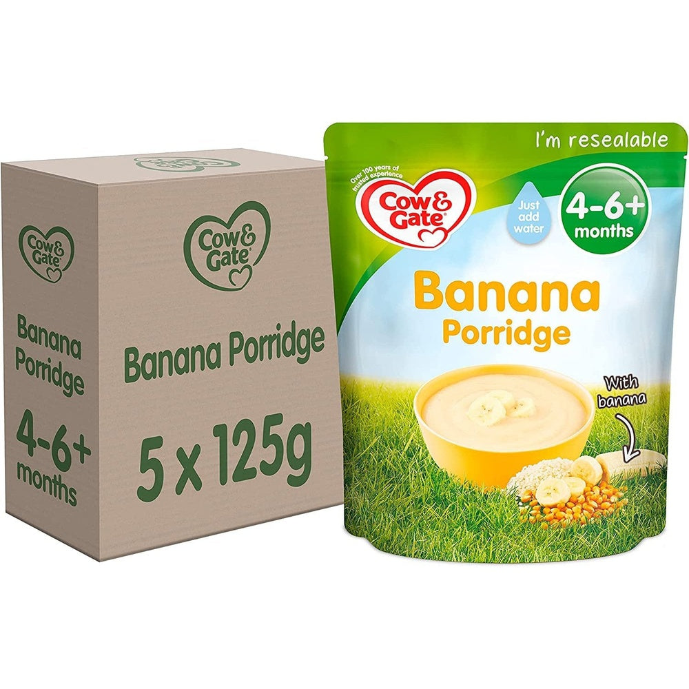 Cow & Gate Banana Porridge Baby Food Cereal, 4-6+ Months, 125G (Pack of 5) Clear Store