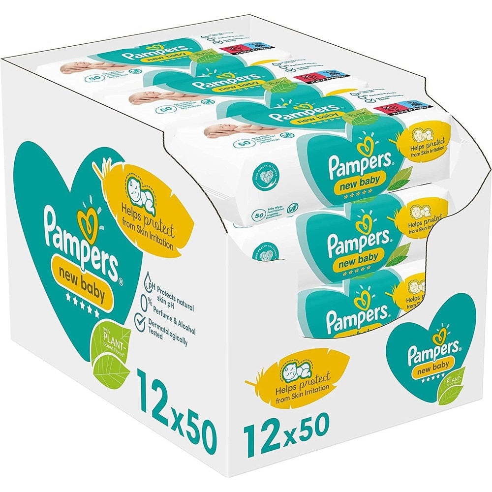 Pampers Baby Wipes Multipack, New Baby Sensitive, 600 Wet Wipes (12 X 50), Baby Essentials for Newborn Clear Store