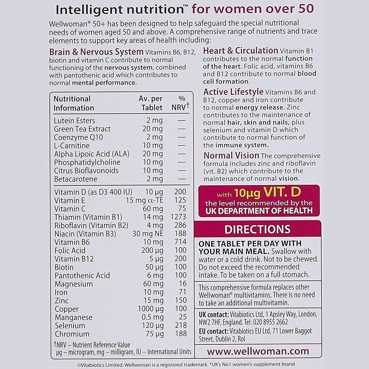 Vitabiotics Wellwoman 50+ vitamin and mineral, 30 Tablets, Pack of 1 Clear Store