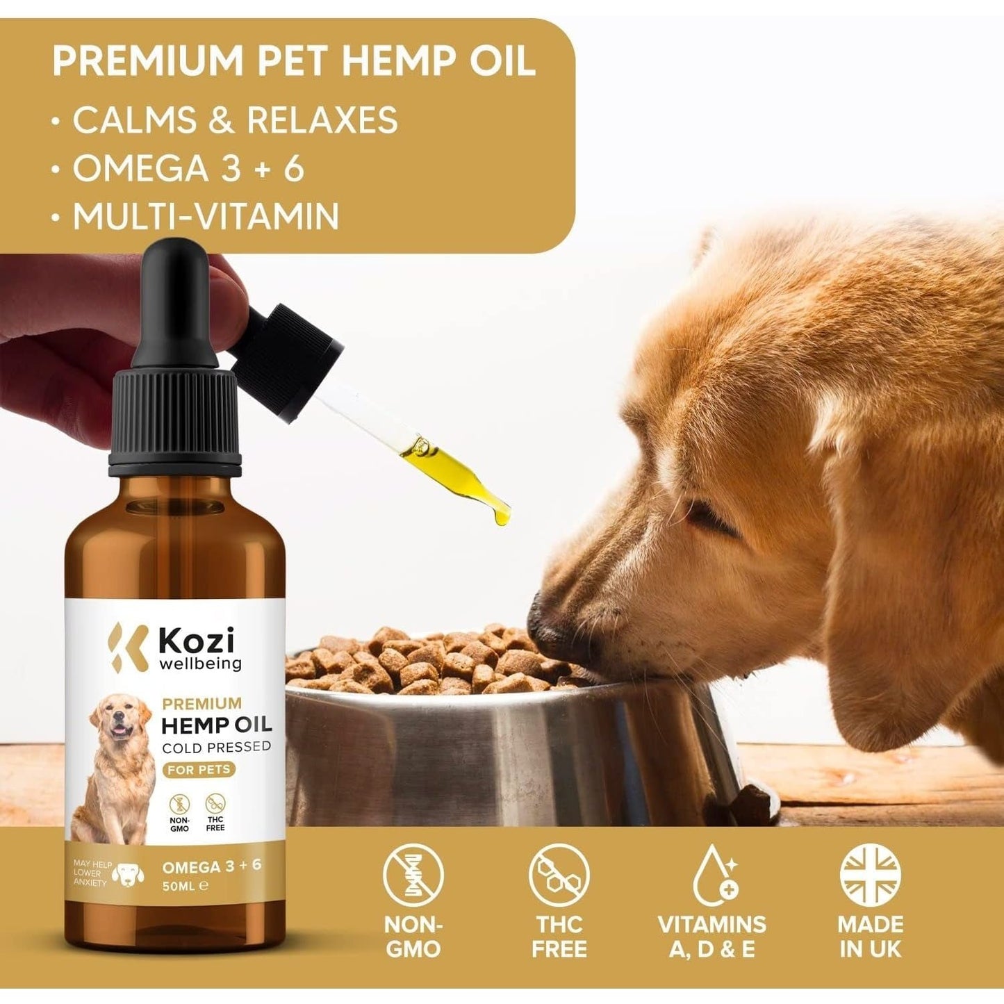 Hemp Oil for Dogs UK - Large 50Ml Bottle - Rich in Omega 3, 6, 9 - Made in UK - Wellbeing Products for Pets (Dogs and Cats)