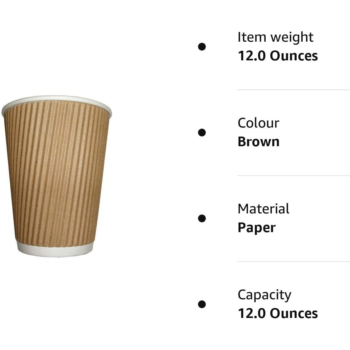 100 X Kraft 12 Ounce Ripple 3 Ply Disposable Insulated Paper Cups for Tea Coffee Cappuccino Hot Drinks