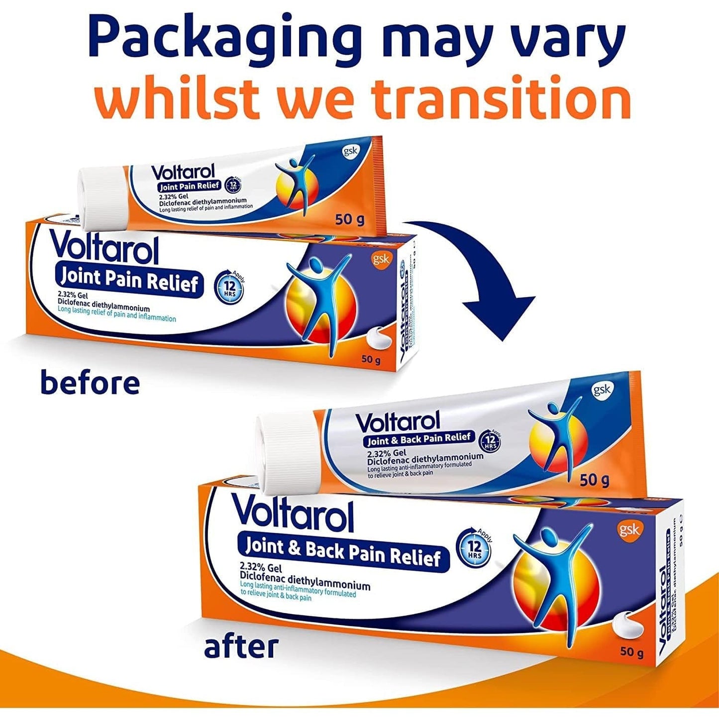 Voltarol Pain Relief Gel, 12 Hour Joint Pain Relief 2.32% Gel 50 G Pack of 1 Clear Store