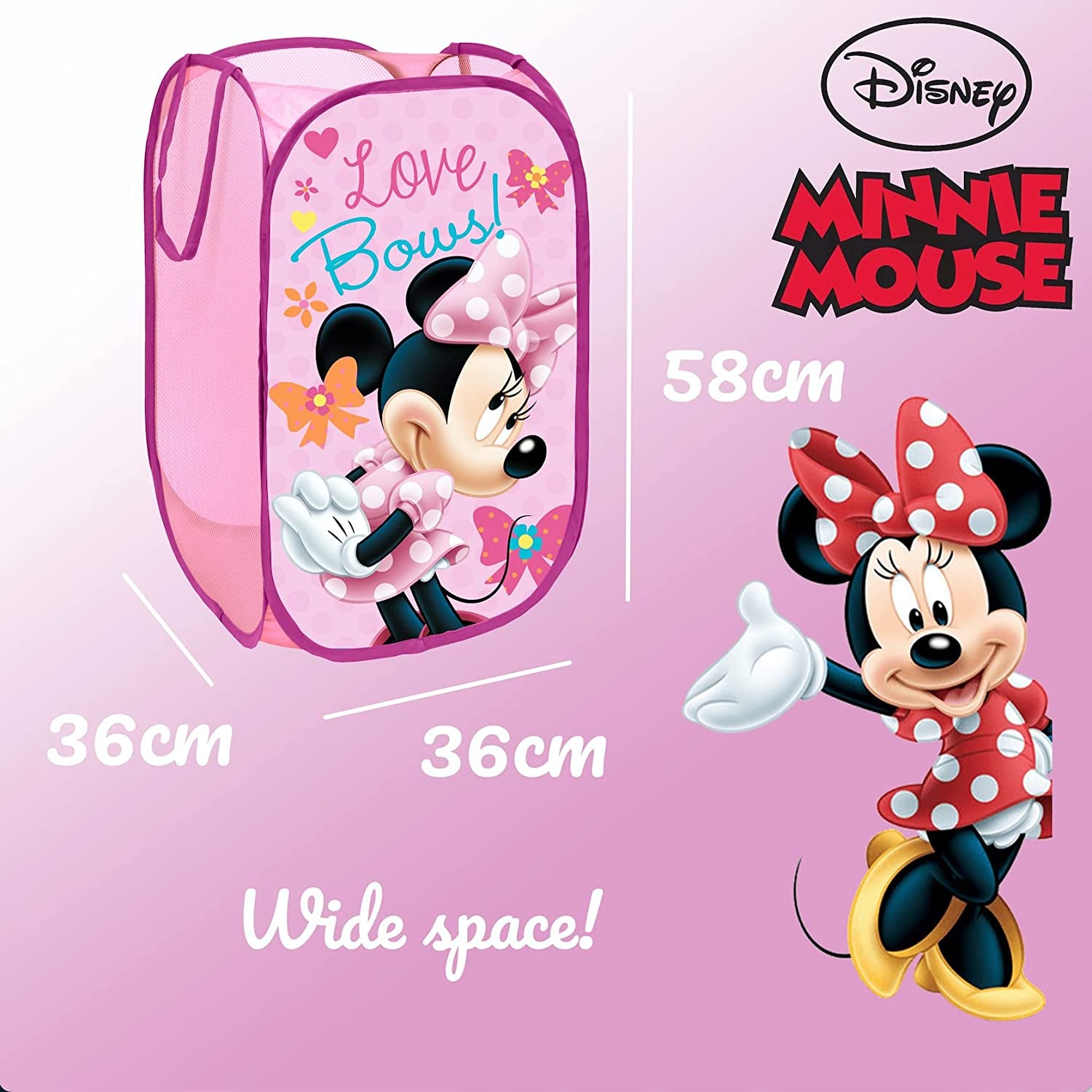 Child Foldable Cloth Basket with Handles Disney Minnie Mouse for Clothes and Toys Clear Store