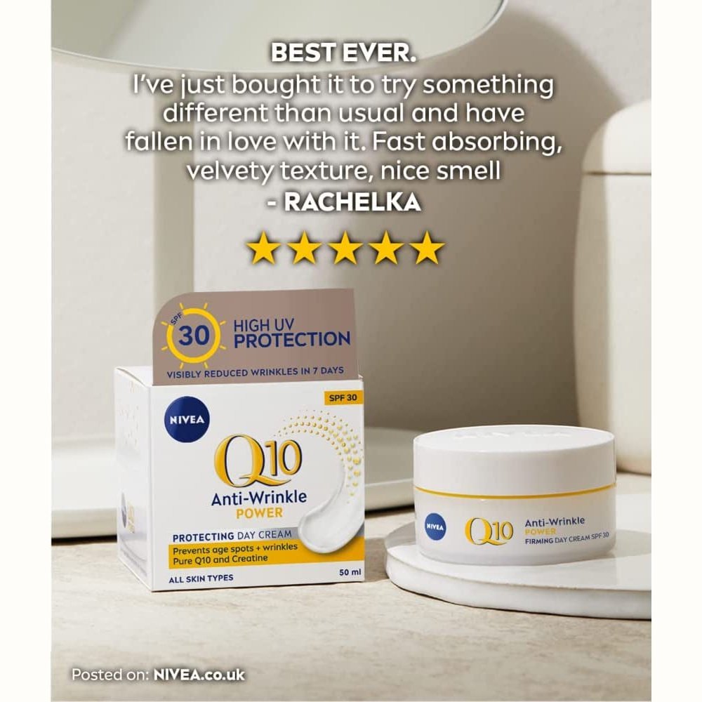 NIVEA Q10 Anti-Wrinkle Power Protecting Day Cream SPF 30 (50Ml), Anti-Wrinkle Face Cream with Skin Identical Q10 and Creatine, Face Cream for Wrinkles and Age Spots