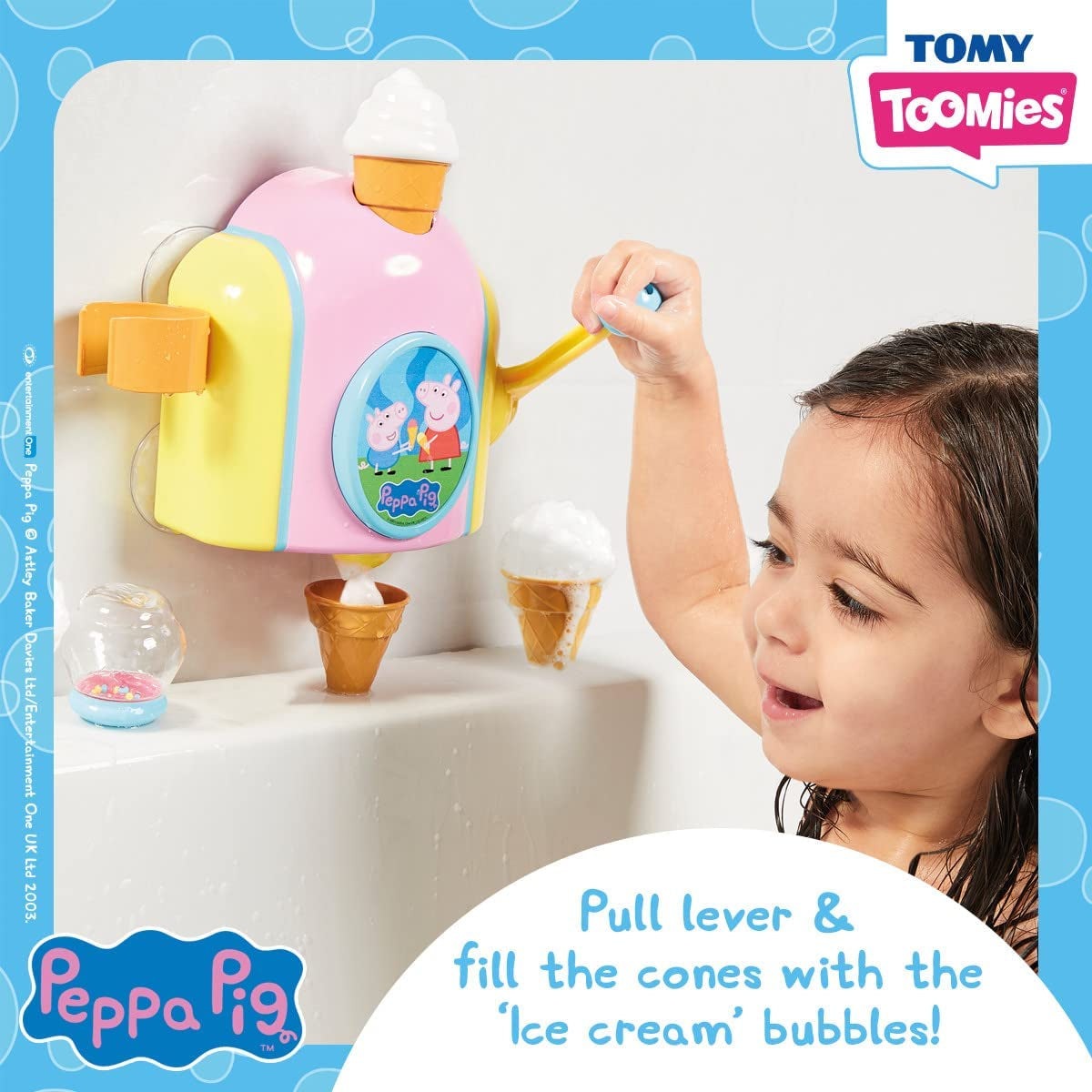 TOMY Toomies Peppa Pig Bubble Ice Cream Maker, Baby Bath Toy, Ice Cream Themed Bubble Making Toy, Kids Water Play Suitable for 18 Months, 2, 3 & 4 Year Old Boys & Girls