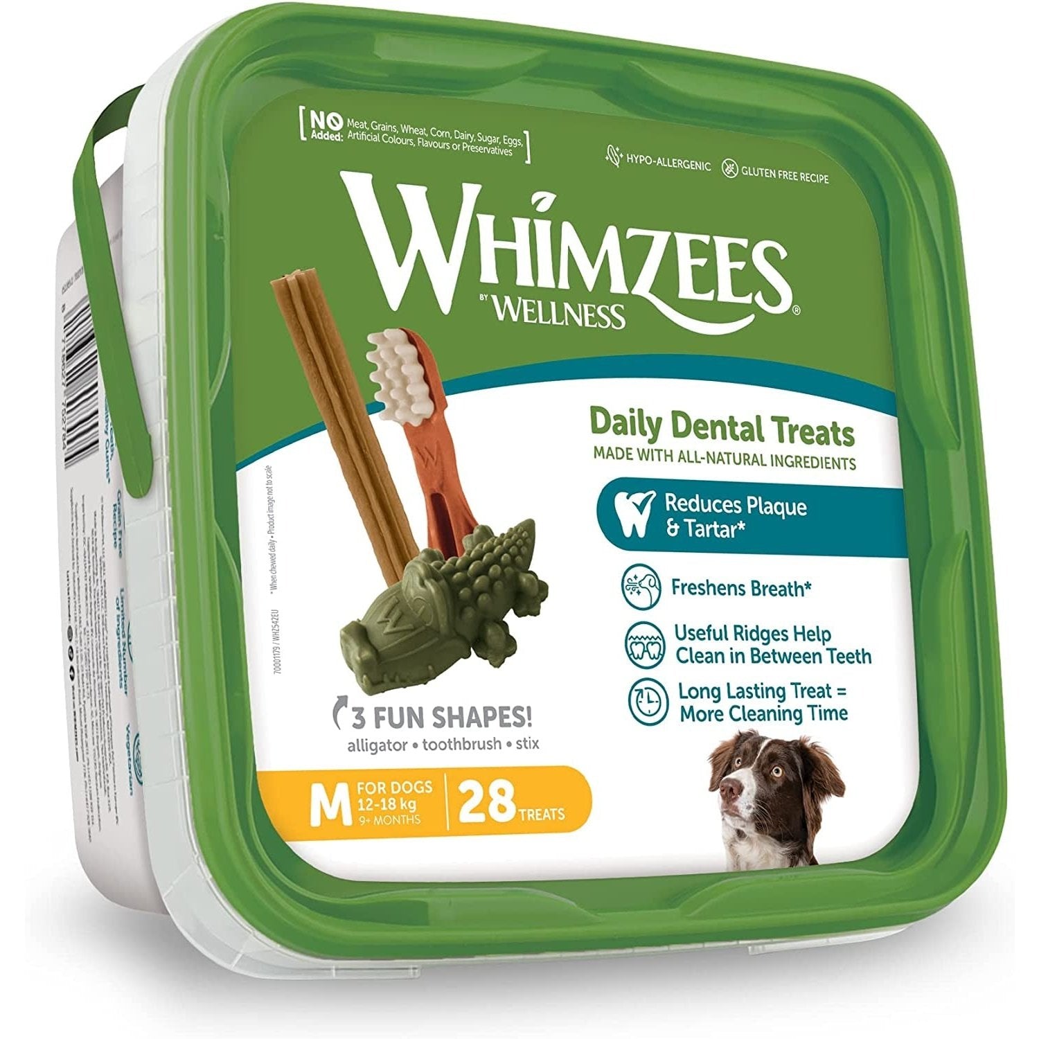 by Wellness Variety Box, Mixed Shapes, Natural and Grain-Free Dog Chews, Dog Dental Sticks for Medium Breeds, 28 Pieces, Size M