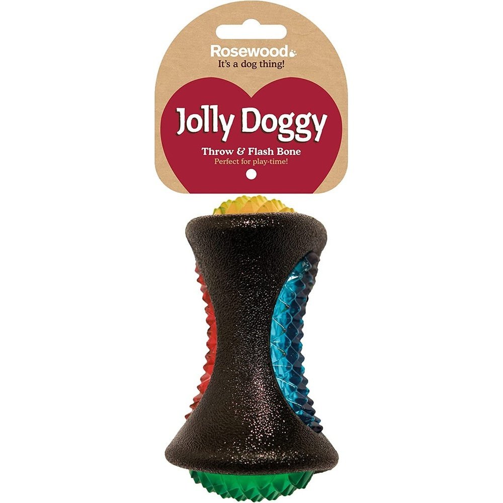 Jolly Doggy Throw and Flash Rubber Bone Dog Toy,Grey, 13 Cm Clear Store