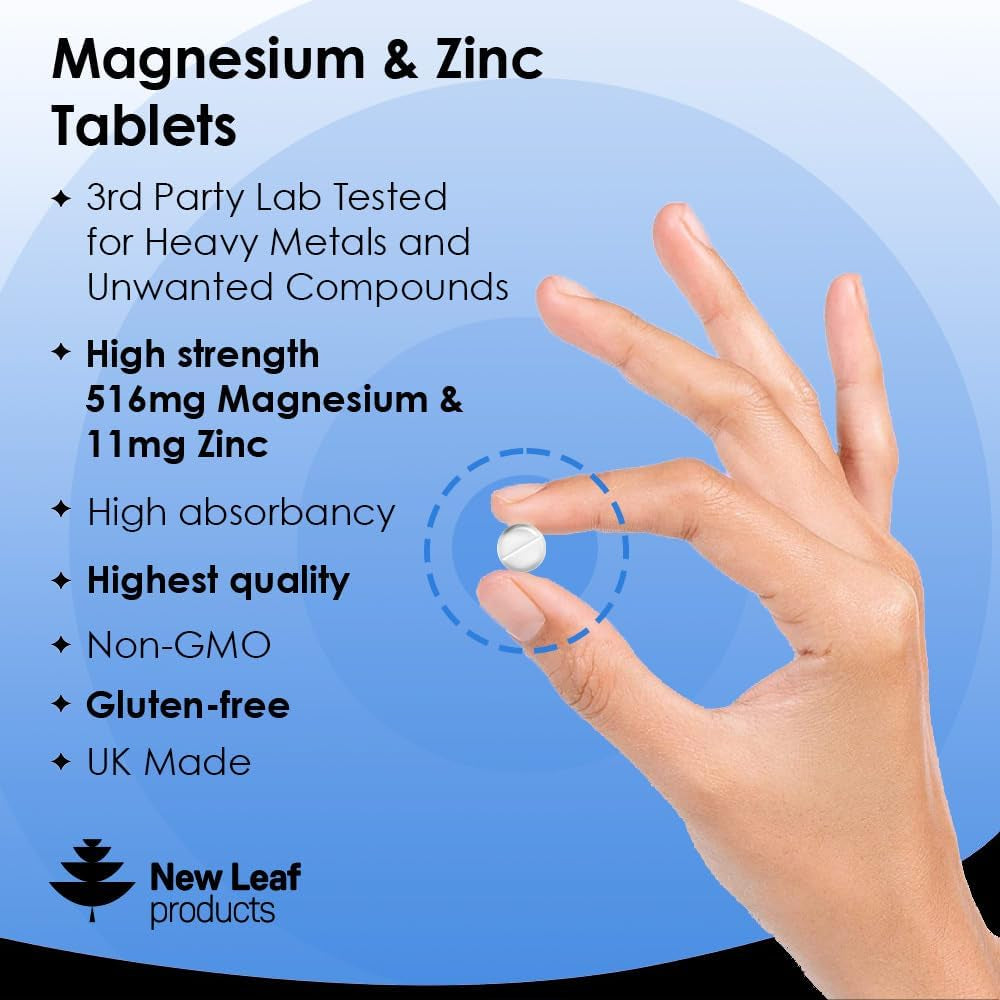 Magnesium Supplements 516Mg - 120 Magnesium Tablets Supports Muscle Bone Health, Energy - High Strength Magnesium and Zinc Supplements Easy to Swallow Sleep Supplement (Not Capsules) Vegan, UK Made