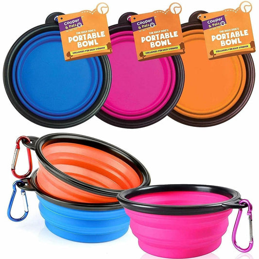 Cooper & Pals Collapsible Dog Bowl Portable Silicone Collapsible Pet Feeding Bowl Space save Travel Dog Cat Bowl with Carabiner Carry Hook Small 350Ml (12Fl Oz) (3Pcs X Three Colours (1 per Colour)))