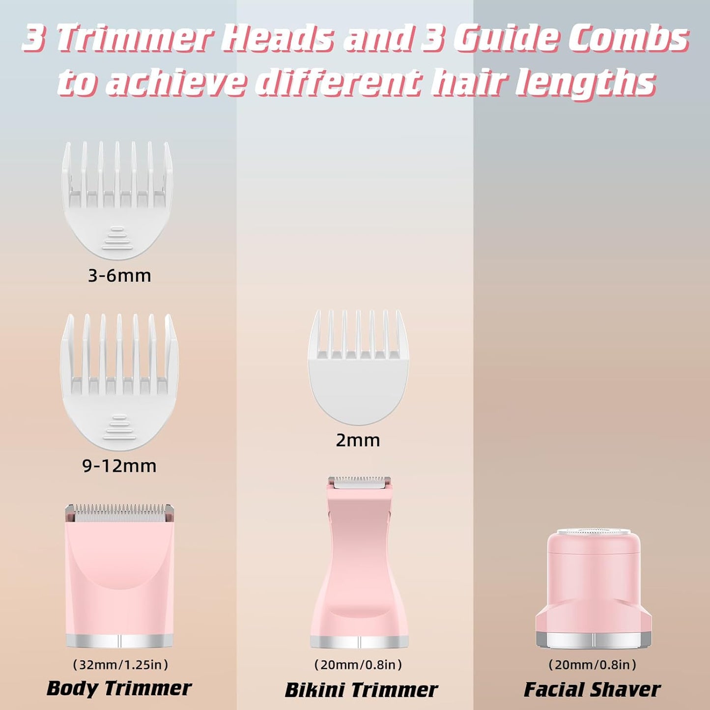 3 in 1 Bikini Trimmer Lady Shavers for Women, Painless Facial Hair Remover, Electric Face Shaver Pubic Hair Trimmer, Ladies Razor for Body, Leg, Private Area, IPX7 Waterproof & Rechargeable