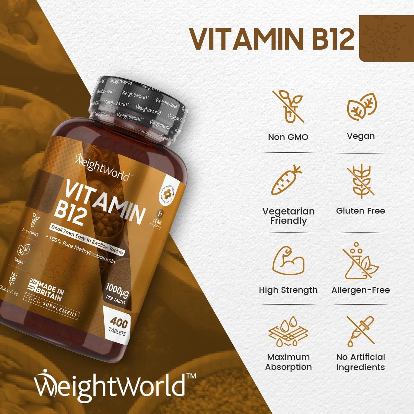 Vitamin B12 Tablets High Strength – 1000Mcg Vegan B12 Supplement, 400 Tablets, Tiredness and Fatigue Tablets GMP Approved Clear Store