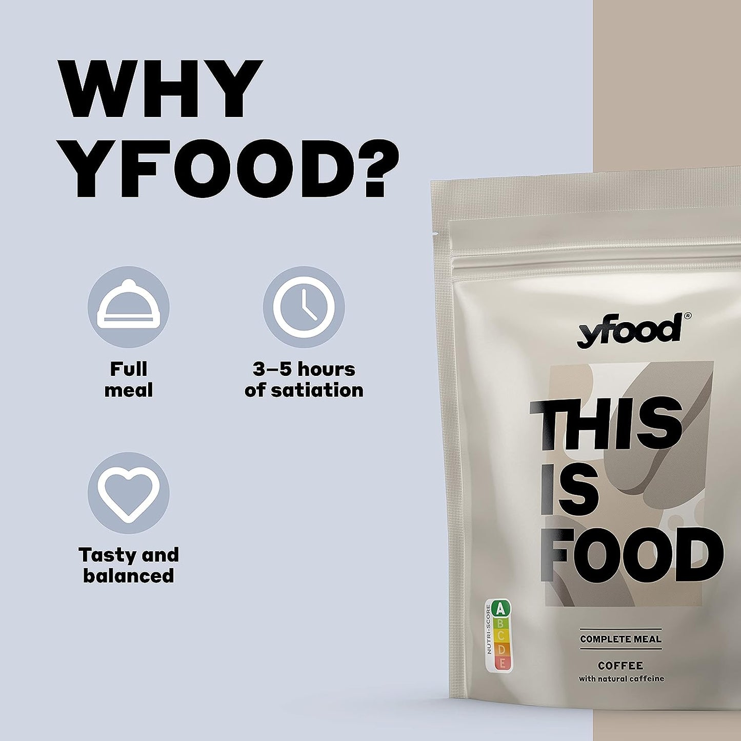 Yfood Powder Coffee, Protein Meal Replacement, THIS IS FOOD Powder, 25G of Protein, 17 Meals, 26 Vitamins & Minerals, 1,5Kg Pack