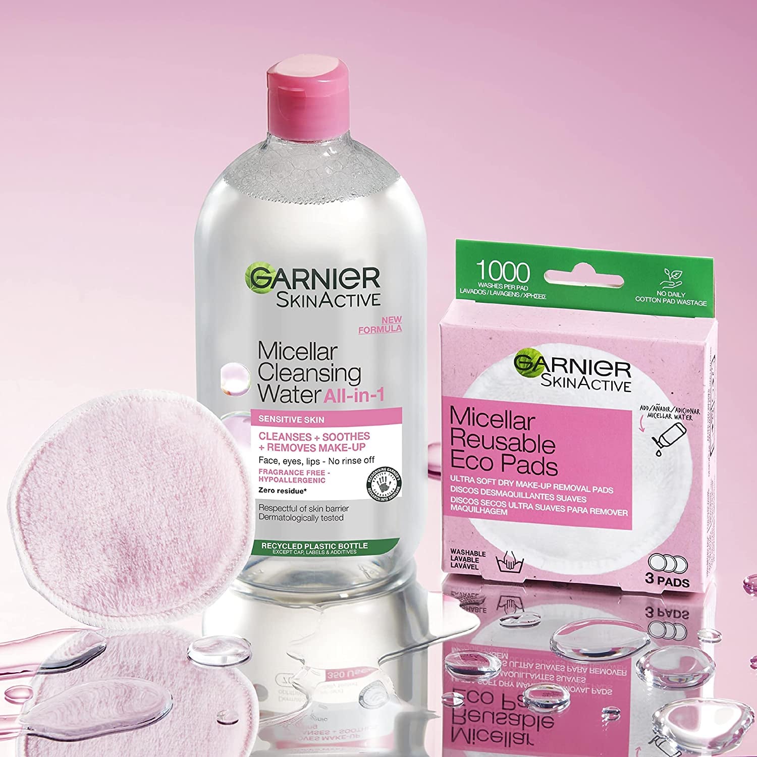 Garnier Micellar Cleansing Water for Sensitive Skin 700Ml, Gentle Face Cleanser & Makeup Remover, Fragrance Free, Recognised by the British Skin Foundation, Use with Reusable Micellar Eco Pads