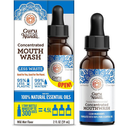 Concentrated Mouthwash, Helps with Bad Breath, Promotes Teeth Whitening, Made with 100% Natural Essential Oils, 1 Bottle Equals 300 Rinse, Fluoride-Free - Mint Flavored (2 Oz)