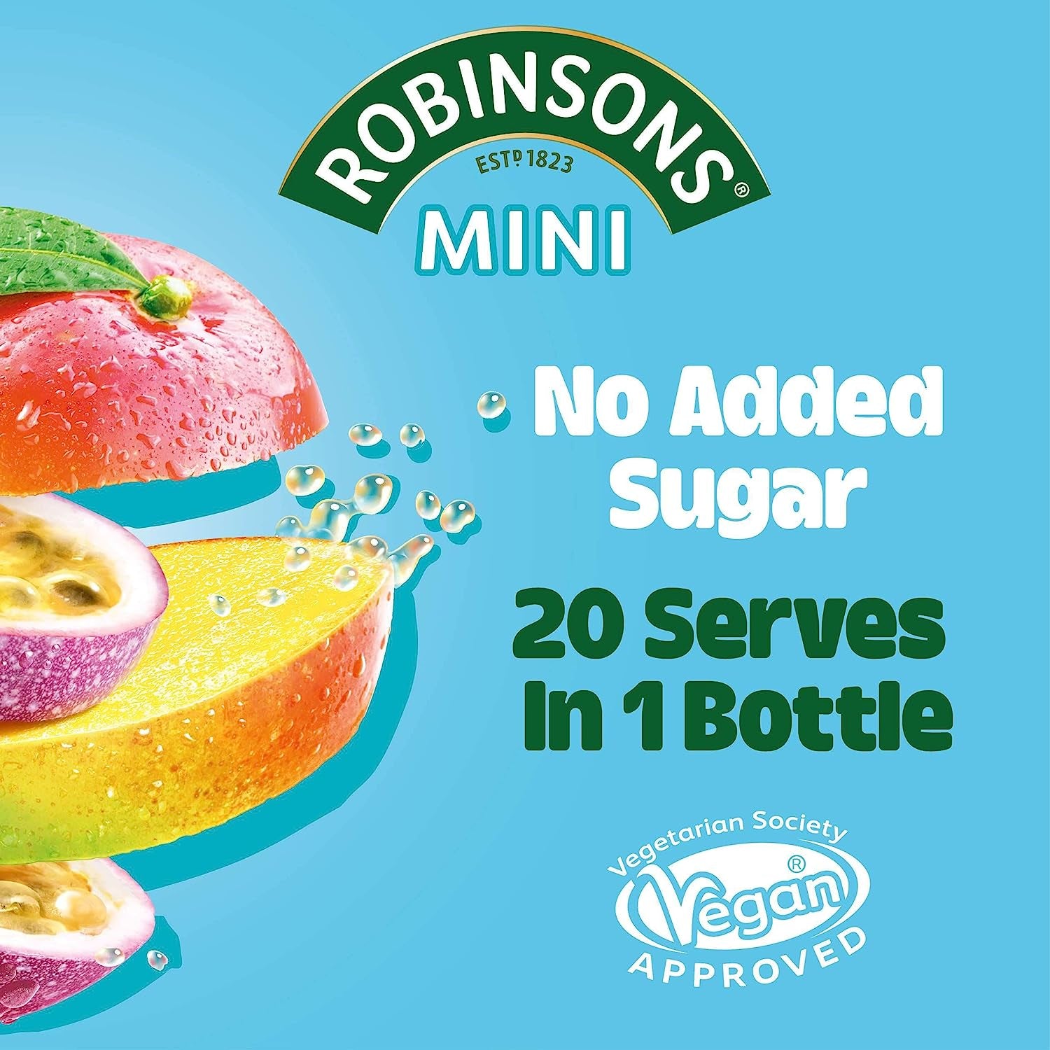 Robinsons Mini - No Added Sugar - Low Calorie - Passion Fruit and Mango - Makes 20 Drinks per Pack, 6 X 66 Ml Packs