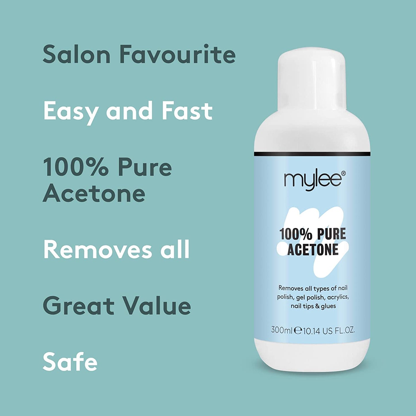 100% Pure Acetone Gel Nail Polish Remover for UV/LED, Gel Soak Off, Removes All Types of Nail Polish, Gel Polish, Acrylic, Gels, Nail Tip & Glue (300Ml)