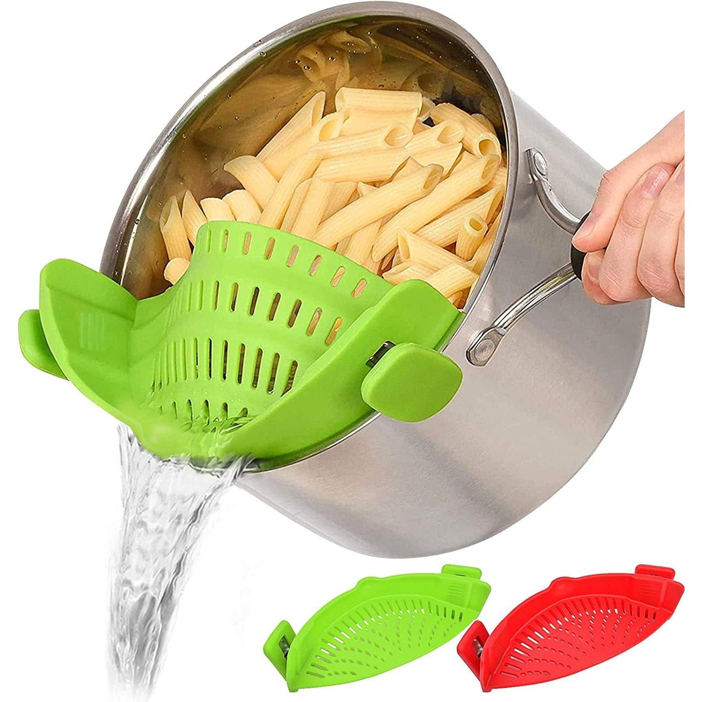 Snap Strainer, 2 PACK Silicone Food Strainers Heat Resistant Clip on Strain Strainer Rice Colander Kitchen Gadgets Drainer Hands- for Pasta, Spaghetti, Ground Beef, Universal Fit All Pots Bowls