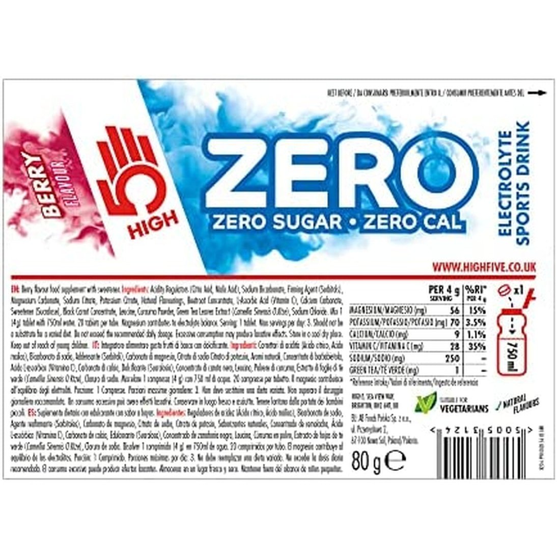 HIGH5 Zero Electrolyte Hydration Tablets Added Vitamin C (Berry , 20 Count (Pack of 1)) Clear Store