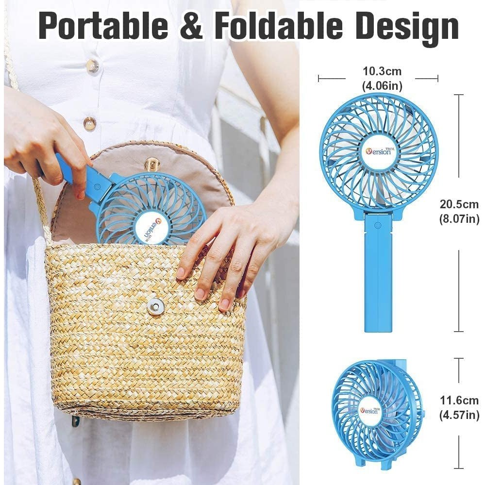 Mini Handheld Fan, Foldable Portable Cooling Fan with USB Rechargeable, Electric Fan for Office Room or  Traveling(3 Speed, Blue) Clear Store