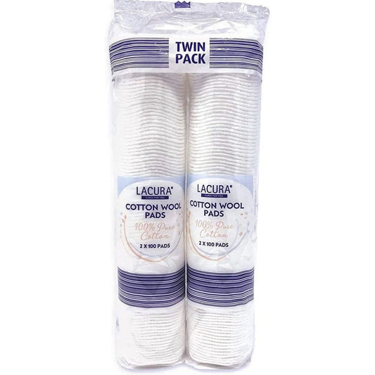 ALDI  Pure Cotton Wool Pads 2 X 100 Twin Pack Non-Fleecing No Shed 200 Pads