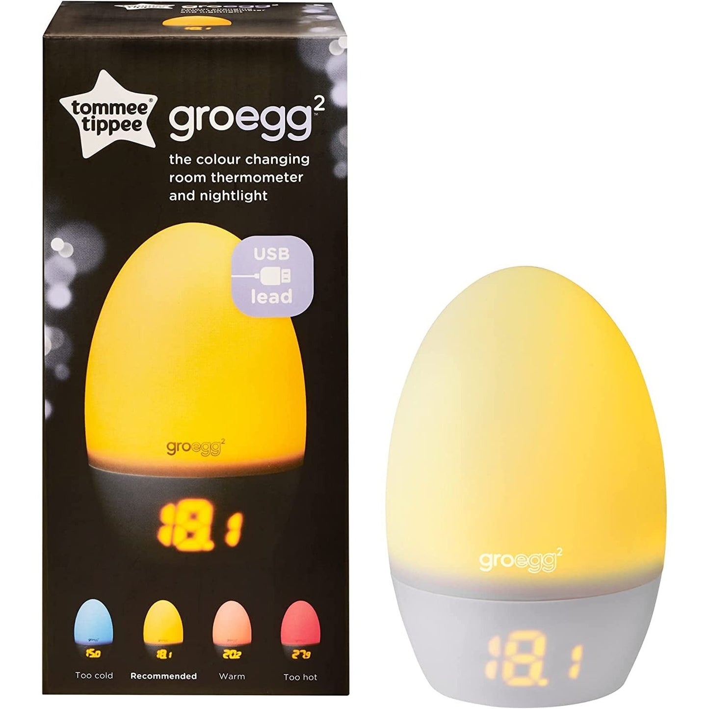 Digital Colour Changing Room Groegg2  Thermometer and Night Light, USB Powered Clear Store