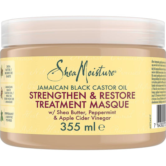 Sheamoisture Jamaican Black Castor Oil Strengthen & Restore Hair Treatment Mask Silicone and Sulphate Free Hair Mask for Natural, Chemically Processed, or Heat Styled Hair 355 Ml