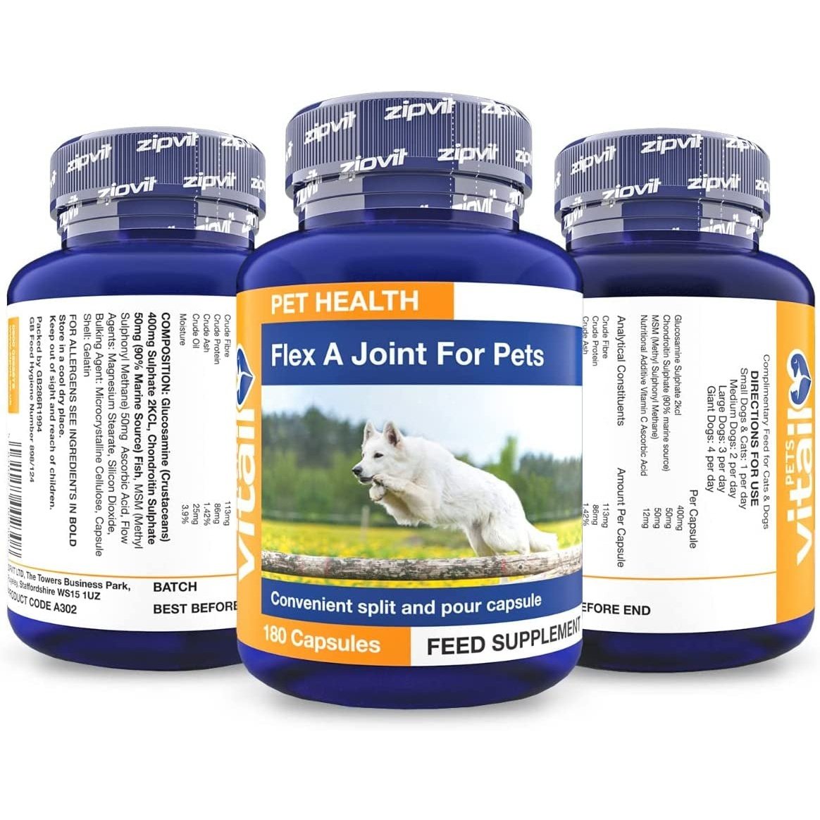 Flex a Joint for Pets. Glucosamine for Dogs and Cats plus Chondroitin and MSM. 180 Capsules. Clear Store