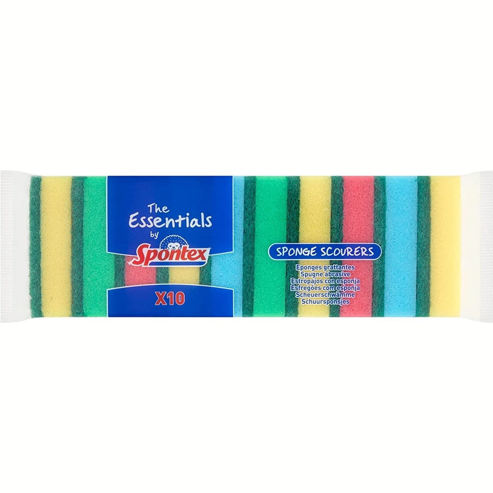 Spontex Essentials Sponge Scourers - 12 Packs of 10 (Total 120 Sponger Scourers) Clear Store