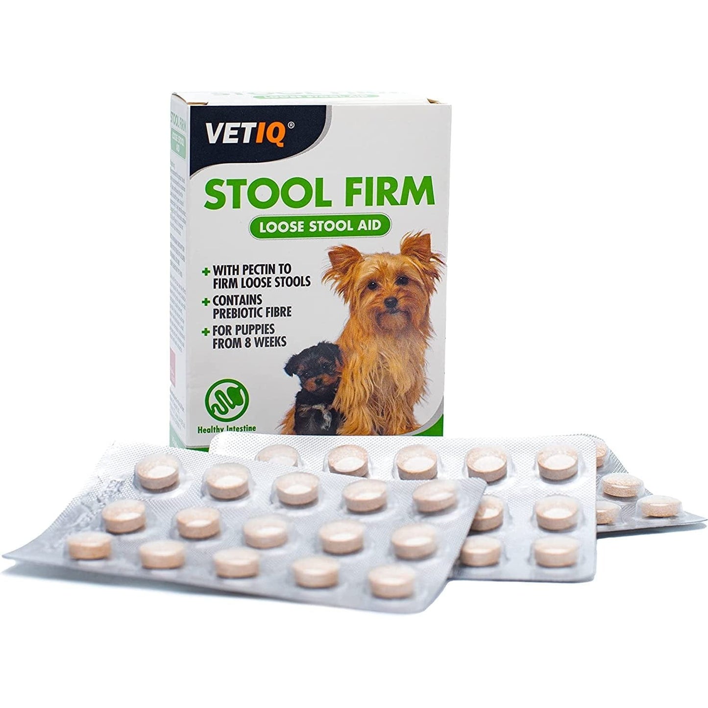 Vetiq Stool Firm Loose Stool Aid, 45 Tablets, with Pectin & Prebiotic Fibre to Firm Stools for Dogs/Puppies from 8 Weeks Clear Store