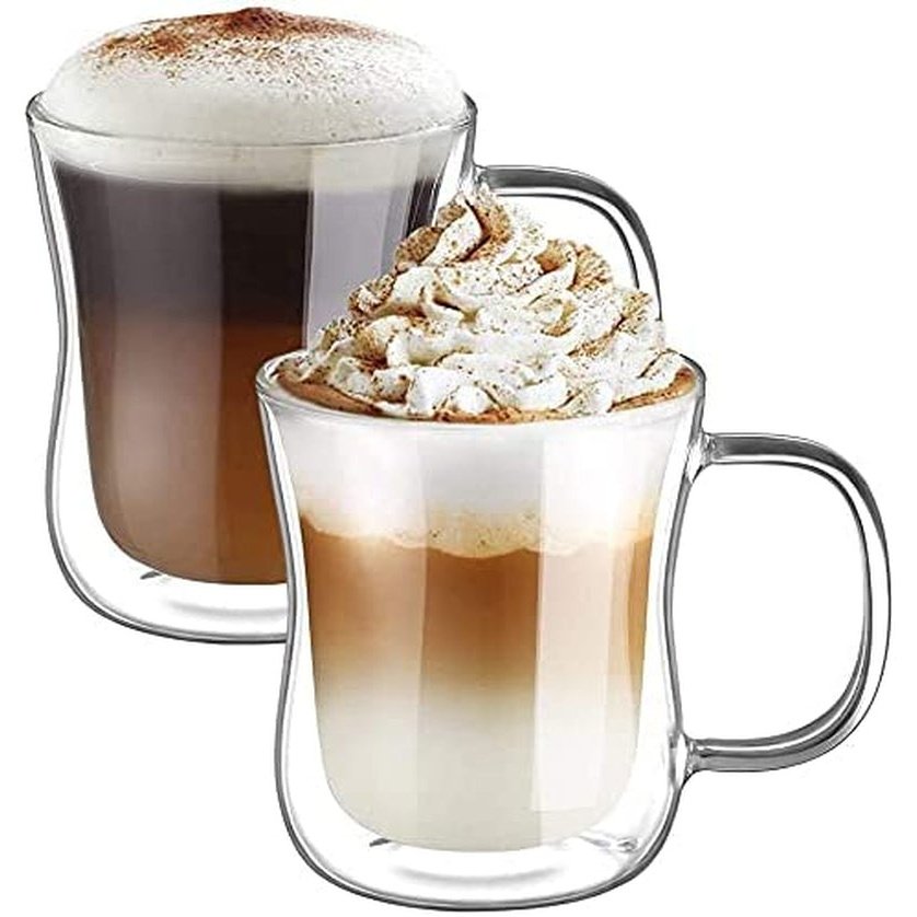 Cappuccino Latte Macchiato Glasses Cups 2X350ml Double Coffee Glasses Mugs Clear Store