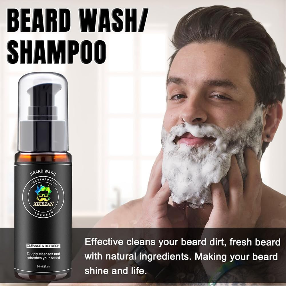 Beard Growth Kit W/Beard Wash,2 Pack Beard Growth Serum,Beard Growth Oil,Beard Balm,Comb,Brush,Scissor,Bag,Ebook,Beard Care Grooming Kit Christmas Stocking Fillers Gifts for Men Him Dad Husband