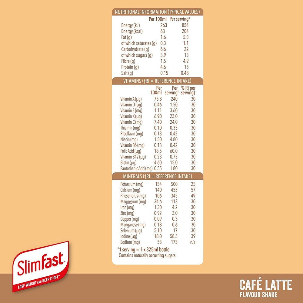 Slimfast Ready to Drink Cafe Latte Shake, 325 Ml (Pack of 6) Clear Store