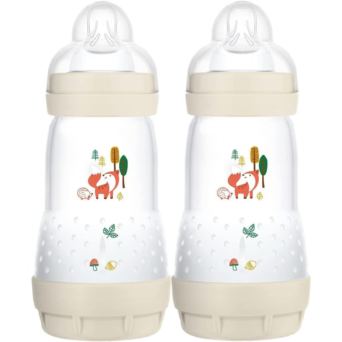 Easy Start Colours of Nature Self Sterilising Anti-Colic Baby Bottle (2 X 260 Ml Foxes), Medium Flow  Teats Size 2, Reduced Colic Baby Bottle , Newborn Essentials