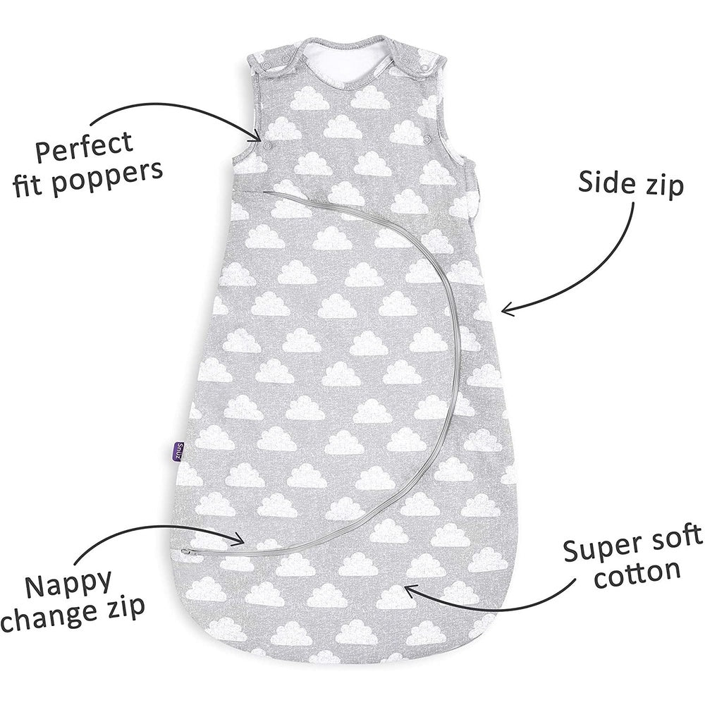 Snuz Pouch Baby Sleeping Bag, 2.5 Tog – Cloud Nine Design – Soft 100% Cotton with Zip for Easy Nappy Changing – 0-6M Clear Store