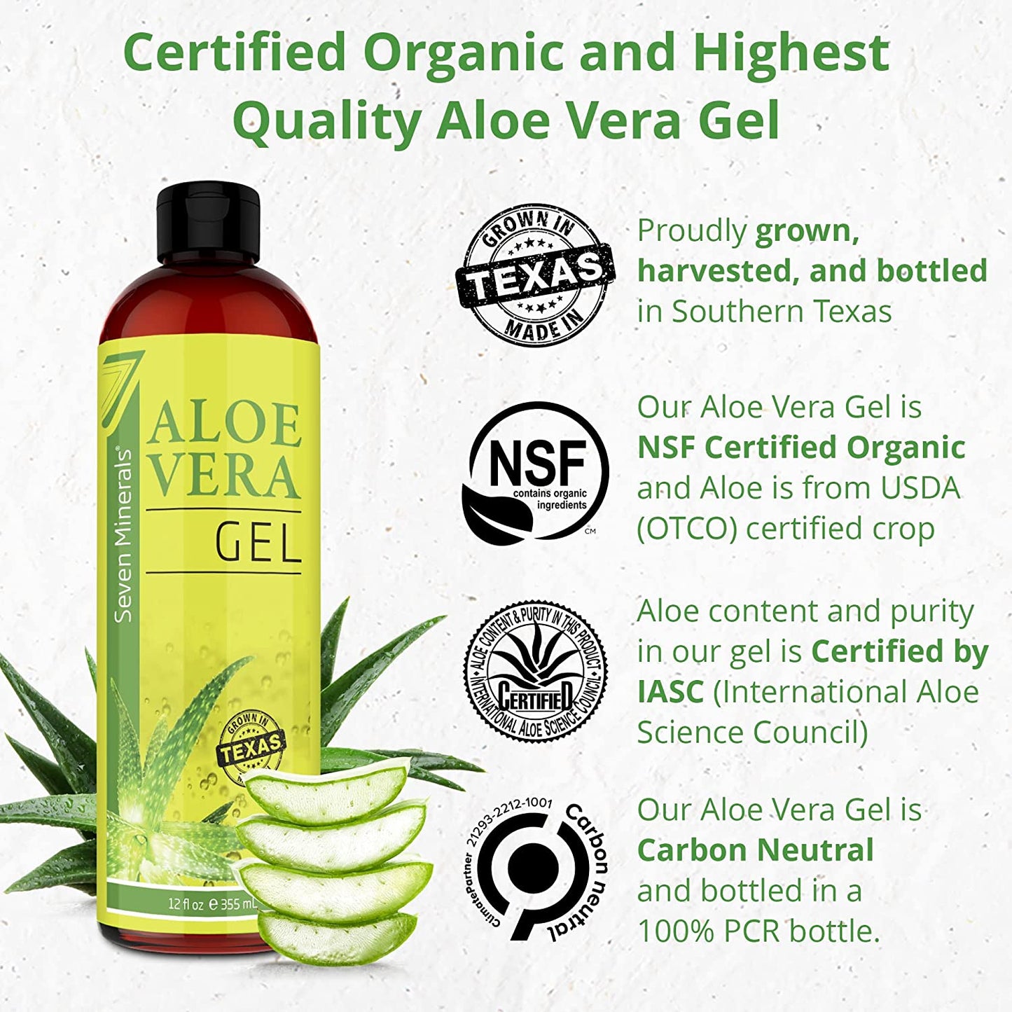 Organic Aloe Vera Gel with 100% Pure Aloe from Freshly Cut Aloe - NO ACRYLATES & CROSSPOLYMERS, so It Absorbs Rapidly with No Sticky Residue - Big 355 Ml / 12 Fl Oz